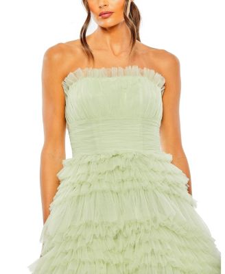 Strapless Tulle Ruffle Gown