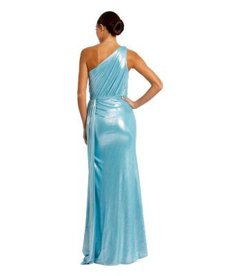 Metallic Draped One Shoulder Grecian Dress