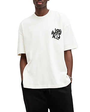 Allsaints Mens Ashen White Orlando Logo-print Relaxed-fit Organic-cotton T-shirt In Ashen White