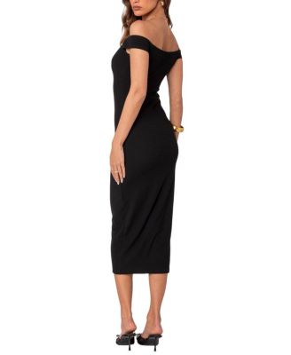 Kyla Off Shoulder Ribbed Midi Dress