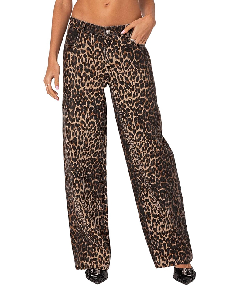 Edikted Leopard Printed Low Rise Jeans