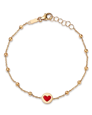 Bloomingdale's Kids' Children's Heart & Bead Accent Link Bracelet In 14k Yellow Gold