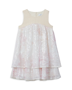 Shop Reiss Girls' Daisy Layered Sequined Linen Dress - Little Kid In Pink