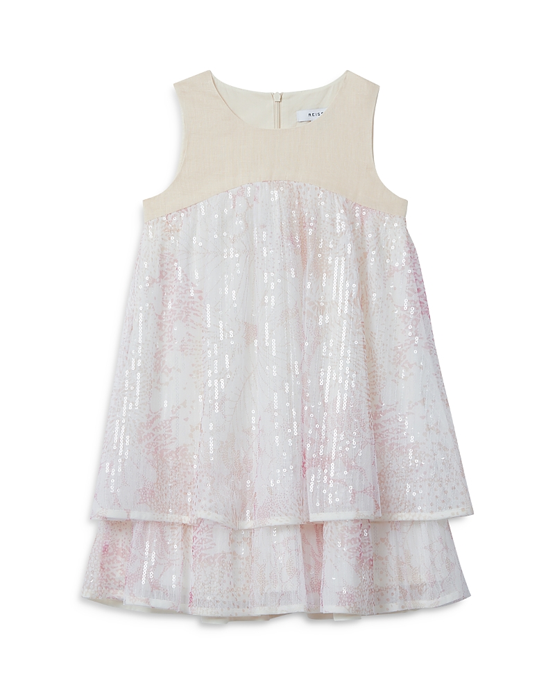 Reiss Girls' Daisy Layered Sequined Linen Dress - Big Kid In Pink