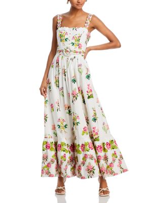 Hemant and Nandita - Floral Scallop Trim Belted Maxi Dress