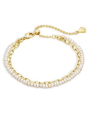 Shop Kendra Scott Lolo Link & Cultured Freshwater Pearl Double Row Slider Bracelet In 14k Gold Plated In Gold White Pearl