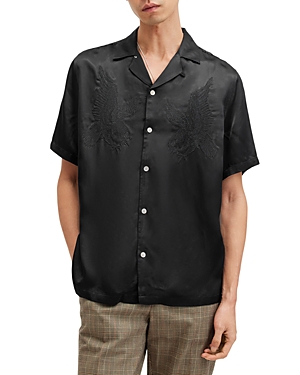 Shop Allsaints Aquila Short Sleeved Relaxed Fit Button Down Shirt In Jet Black