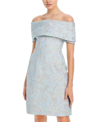 Teri Jon by Rickie Freeman - Metallic Jacquard Off The Shoulder Dress