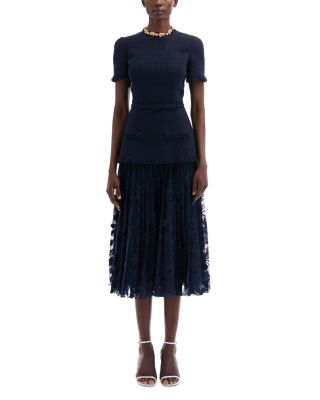 Oscar de la Renta Tweed Guipure Lace Skirt Midi Dress With Belt Bloomingdale s