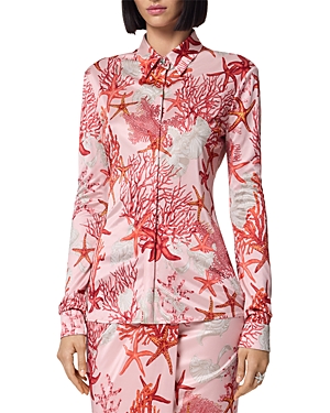 Shop Versace Seaside Print Button Front Shirt In Dusty Rose
