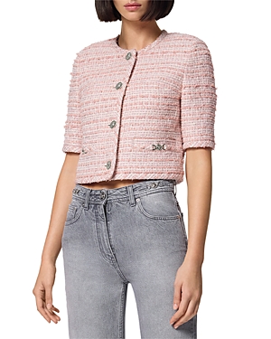 Shop Versace Short Sleeve Tweed Jacket In Dusty Rose