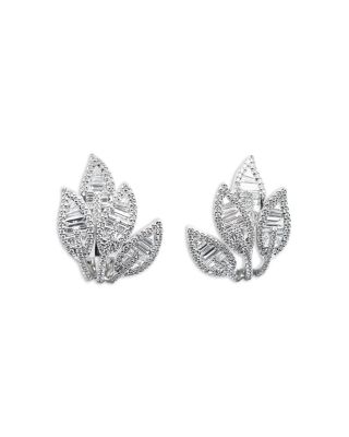 Zydo 18K White Gold Mosaic Diamond Leaf Cluster Stud Earrings