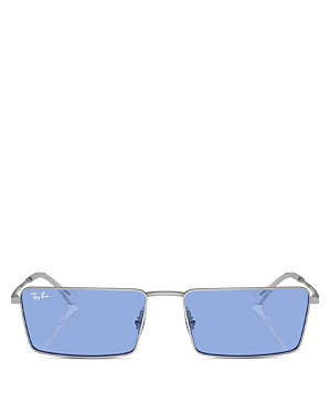 Shop Ray Ban Ray-ban Emy Rectangular Sunglasses, 59mm In Silver/blue Solid