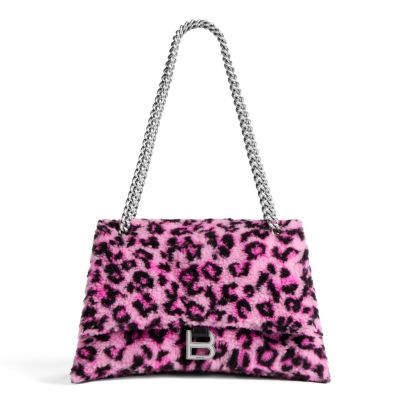 送料込 BALENCIAGA Crush Medium Chain Bag With Leopard Print Balenciaga Crush Medium Chain Bag with Leopard Print
