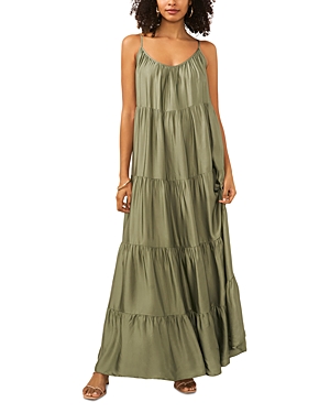 Shop Vince Camuto Tiered Maxi Dress In Olive Mist
