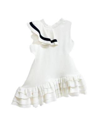 Petite Maison Kids - Girls' Alex White Ruffle Dress with Black Contrast Line - Baby, Little Kid, Big Kid