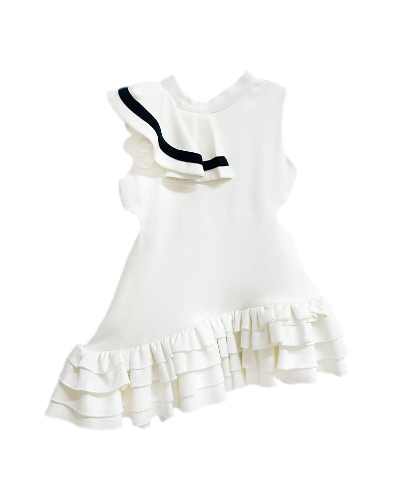 Petite Maison Kids Girls' Alex White Ruffle Dress with Black Contrast Line - Baby, Little Kid, Big Kid