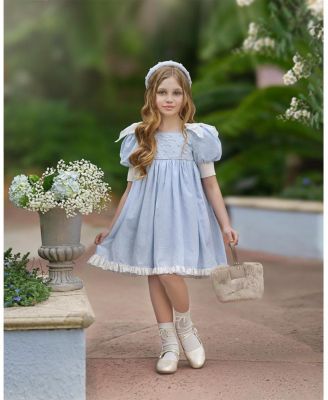 Girls&#39; Charlotte Baby Blue Linen Dress- Baby, Little Kid, Big Kid