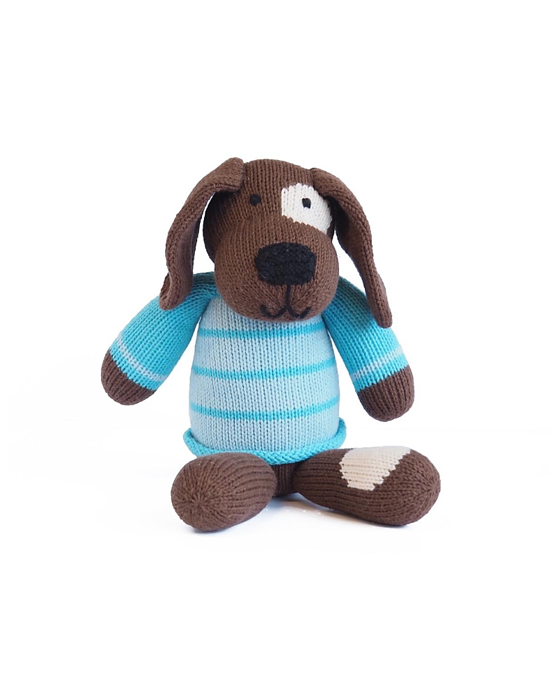 Melange Collection Knit Cotton Spotted Dog In Blue Sweater - Ages 0+