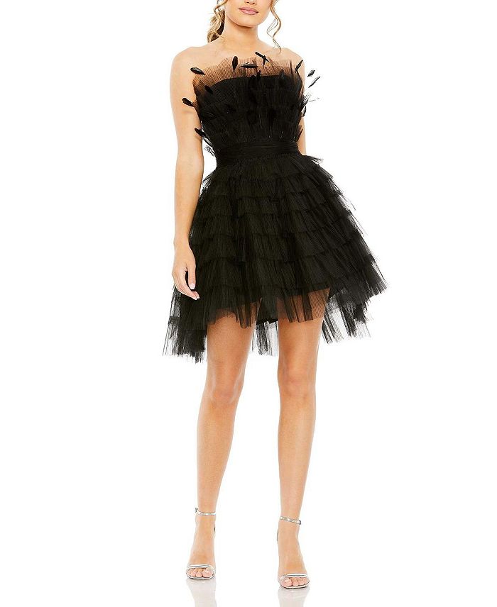 Mac Duggal Feathered Strapless Tulle Fit and Flare Dress | Bloomingdale's