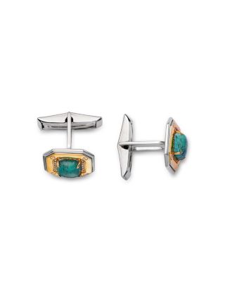 Men&#39;s Turquoise &amp; Diamond Cufflinks in 14K Yellow &amp; White Gold