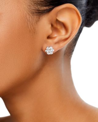 Diamond Flower Cluster Stud Earrings in 14K White Gold, 2.0 tcw