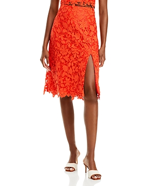Shop Milly Summer Floral Lace Skirt In Coral