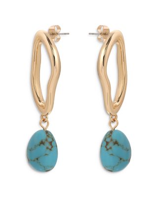 Turquoise Charm Sculptural Circle Drop Earrings in 18K Gold Plated