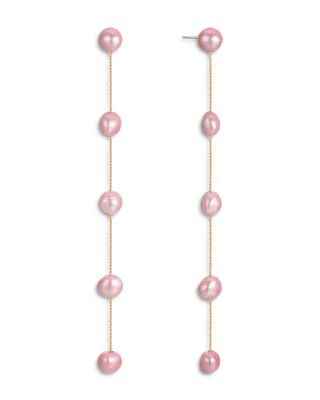 Pink Cultured Freshwater Pearl Linear Drop Earrings in 18K Gold Plated