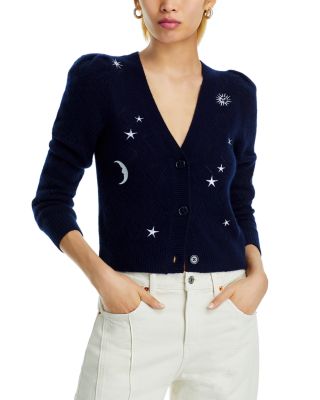 AQUA - Celestial Embroidered Pointelle Cashmere Cardigan - Exclusive