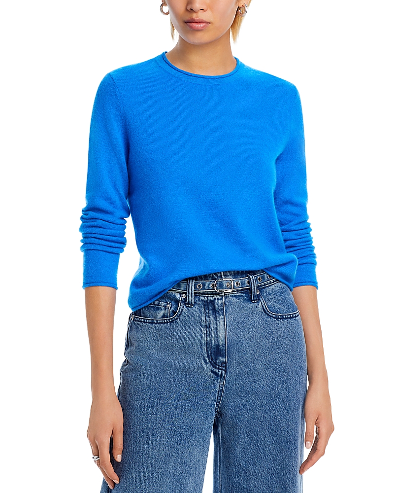 AQUA ROLLED EDGE CASHMERE SWEATER - EXCLUSIVE