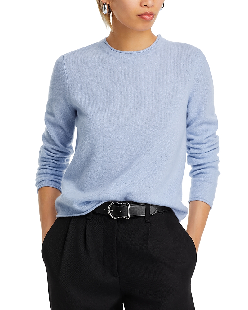 AQUA ROLLED EDGE CASHMERE SWEATER - EXCLUSIVE