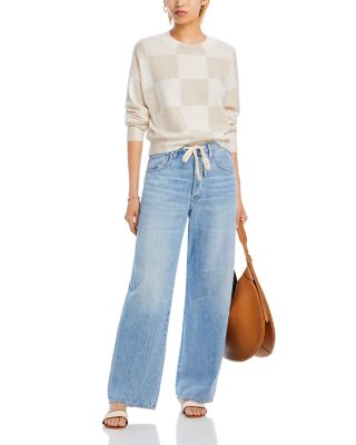 100% Cashmere Brushed Cropped Check Sweater - Exclusive