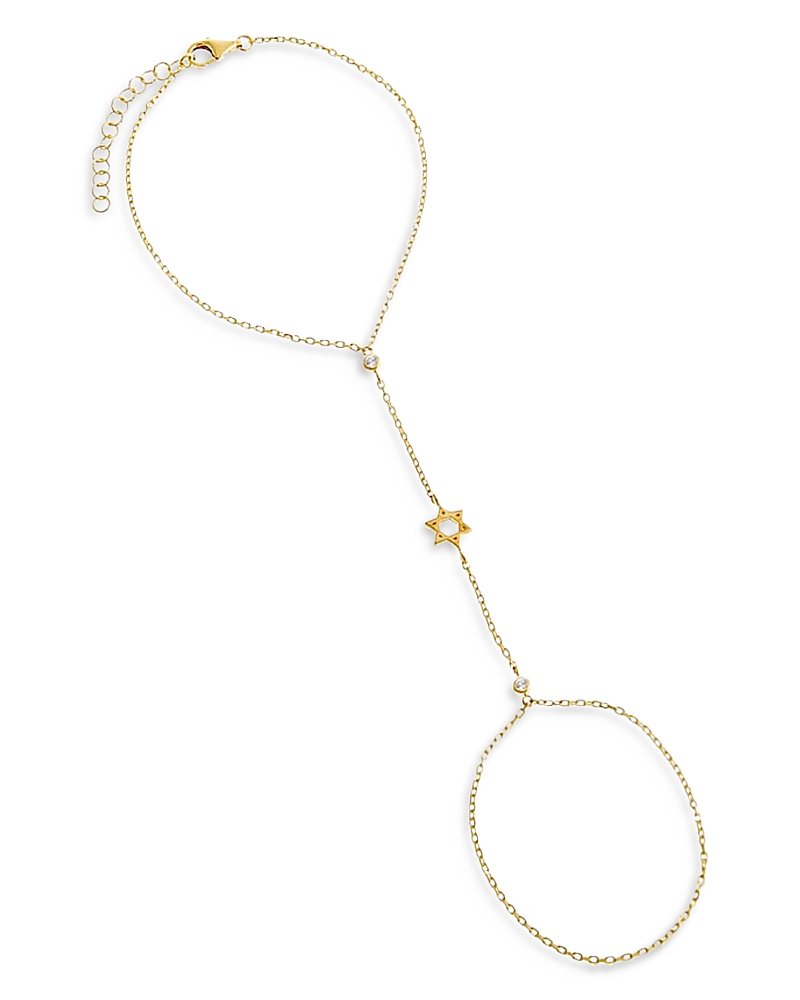 By Adina Eden Cubic Zirconia & Star Of David Hand Chain Bracelet In 14k Gold Plated Sterling Silver In Gold