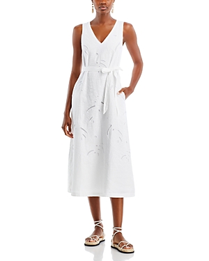 Shop Tommy Bahama Monstera Linen Eyelet Midi Dress In White