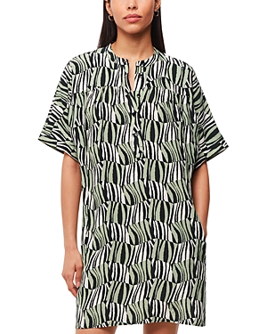 Whistles Checkerboard Tiger Print Dress In Green/multi