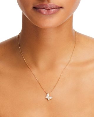 18K Yellow Gold Tiny Treasures Princess Diamond Butterfly Necklace, 18&amp;quot;