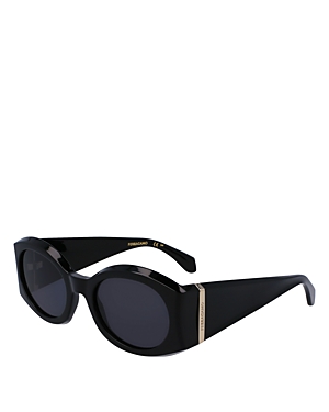 Shop Ferragamo Oval Classic Logo Sunglasses, 55mm In Black/gray Solid