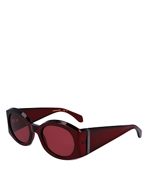 Shop Ferragamo Oval Classic Logo Sunglasses, 55mm In Red/red Solid