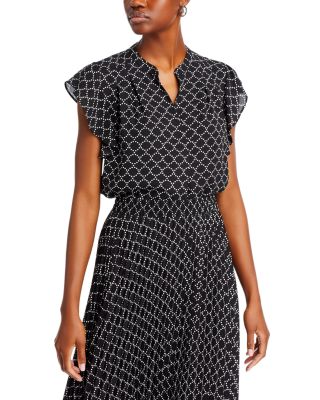 T Tahari - Printed Flutter Sleeve Blouse