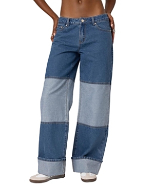Shop Edikted Lindsey Two Tone Cuffed Jeans In Blue