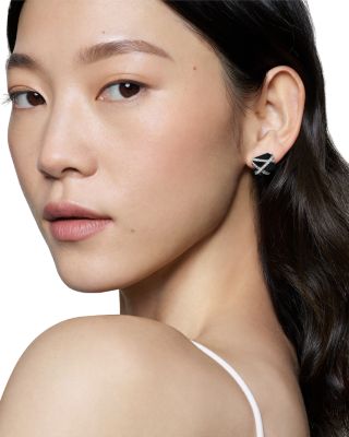 Cable Wrap Stud Earrings in Sterling Silver with Black Onyx & Diamonds, 0.33 tcw