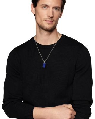 Men's Chevron Tag in Sterling Silver with Stone, 27mm