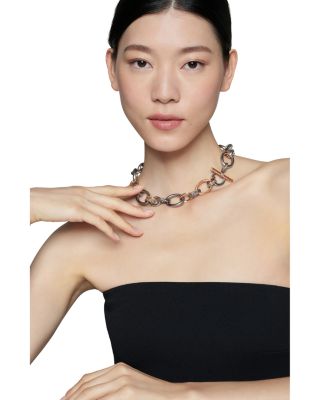 18K Rose Gold & Sterling Silver DY Mercer Cognac & Diamond Pav&eacute; Link Chain Necklace, 19"