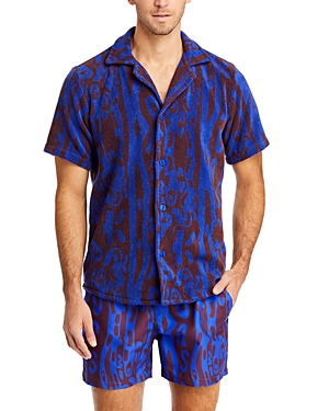 Shop Oas Thenards Printed Terry Camp Shirt In Blue
