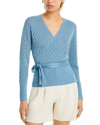 Nancy Yang Pointelle Surplice Sweater