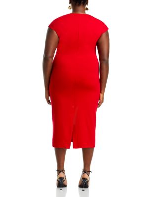 V Neck Ponte Short Sleeved Midi Dress - Exclusive