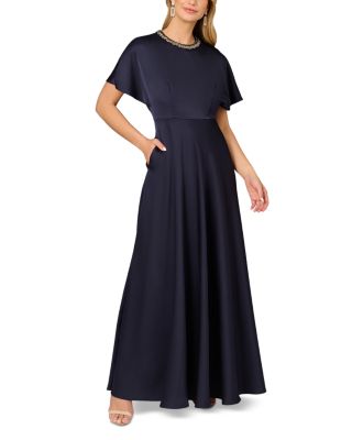 Aidan Mattox - Satin Beaded Dolman Sleeve Gown