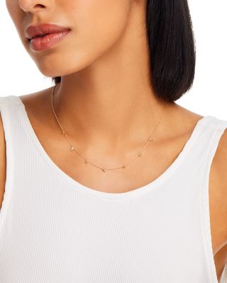 14K Yellow Gold Dangling Station Blue Sapphire & Diamond Necklace, 14"