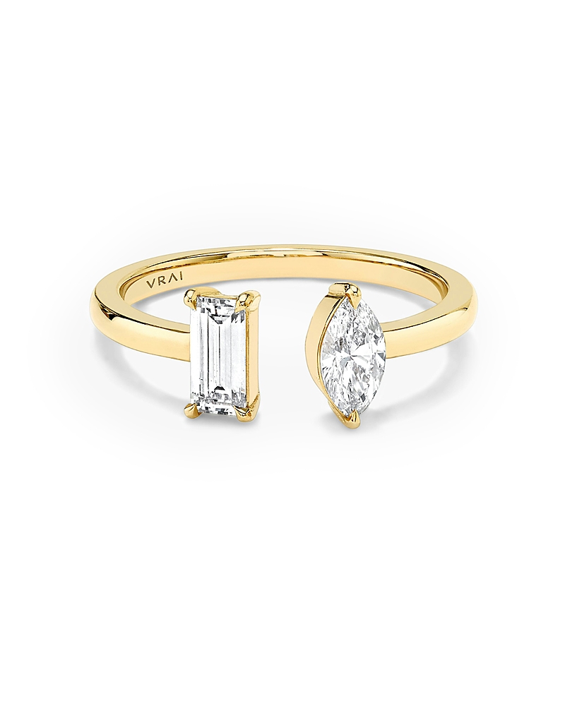Vrai Mixed Lab-grown Diamond Cuff Ring In 14k Yellow Gold, .50ctw Baguette & Marquise Lab Grown Diamonds In K Yellow Gold
